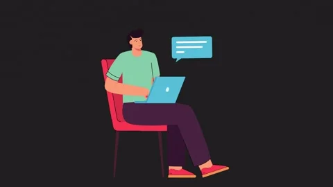 Young man using laptop while sitting on chair animation with speech bubble .. Stock-Footage 333303228