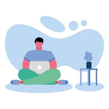 Young man using laptop working in the house Stock Illustration