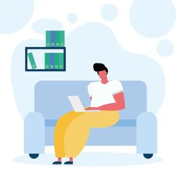 Young man using laptop working in the livingroom Stock Illustration