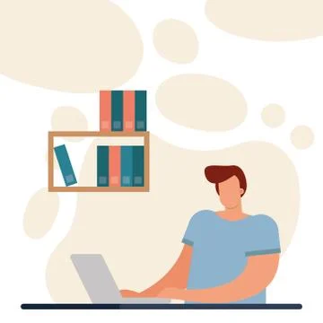 Young man using laptop working in the house Stock Illustration