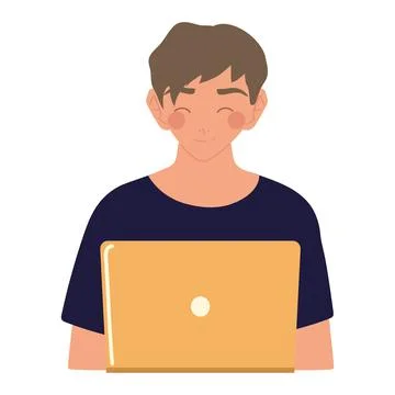 Young man using laptop working, vector design Stock Illustration