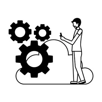 Young man using mobile gears cloud computing Stock Illustration