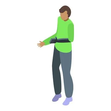 Young man using modern bionic prosthesis arm Stock Illustration