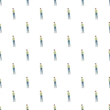 Young man using phone seamless pattern background Stock Illustration