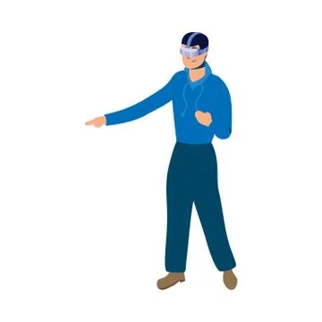 Young man using reality virtual tech イラスト素材