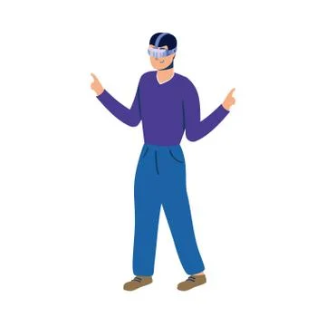 Young man using reality virtual tech イラスト素材