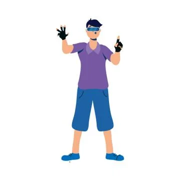 Young man using reality virtual tech Illustrazione stock