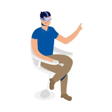 Young man using reality virtual tech in chair Stock Illustration