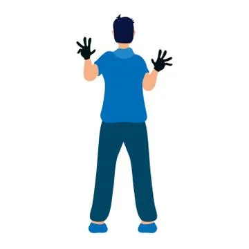 Young man using reality virtual gloves character 스톡 일러스트