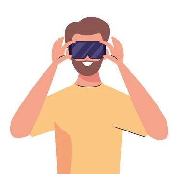 Young man using reality virtual mask Stock Illustration