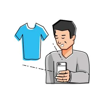 Young man using smartphone buying shirt イラスト素材