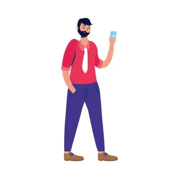 Young man using smartphone character イラスト素材