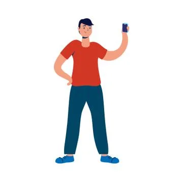 Young man using smartphone character Illustrazione stock