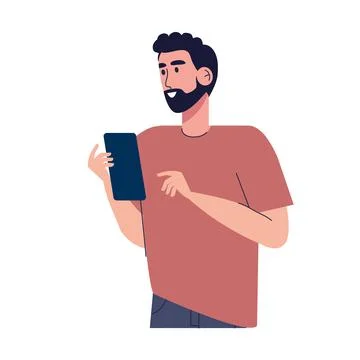 Young man using smartphone character Stockillustratie