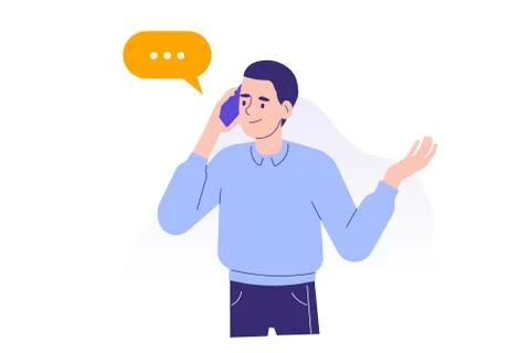 Young man using smartphone to communicate. Happy teen boy talking with phone  Stock Illustration