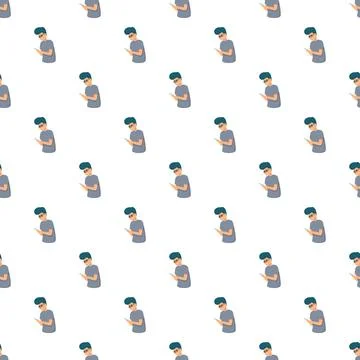 Young man using smartphone communication seamless pattern Illustrazione stock