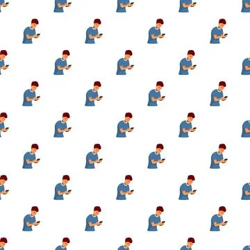 Young man using smartphone communication seamless pattern 스톡 일러스트