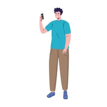 Young man using smartphone device Stock Illustration
