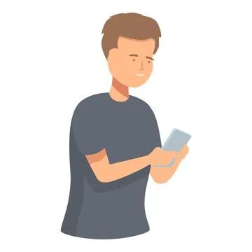 Young man is using a smartphone, enjoying mobile technology Illustrazione stock