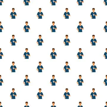 Young man using smartphone flat pattern background Stock Illustration