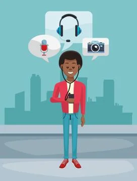 Young man using smartphone Stock Illustration