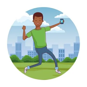 Young man using smartphone 스톡 일러스트