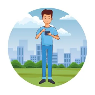 Young man using smartphone 스톡 일러스트