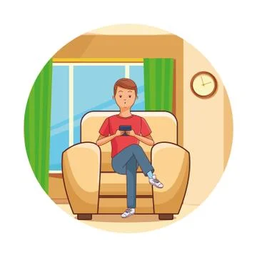 Young man using smartphone 스톡 일러스트