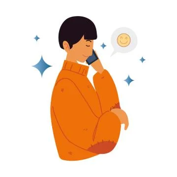 Young man using smartphone making calling Stock Illustration