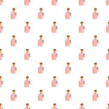 Young man using smartphone messaging communication pattern Illustrazione stock