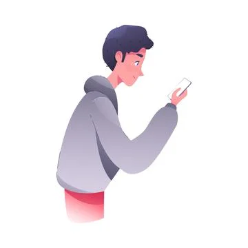 Young Man Using Smartphone as Mobile Device Vector Illustration Stock Illustration