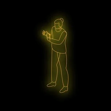 Young man using smartphone neon sign continuous line drawing Stock Illustration