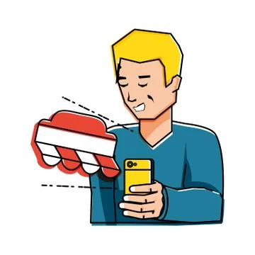 Young man using smartphone with parasol 스톡 일러스트