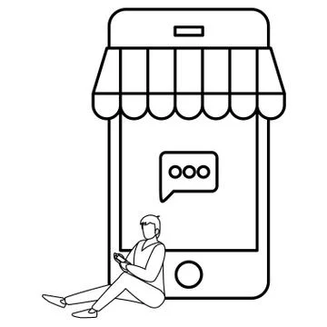 Young man using smartphone with parasol Illustrazione stock