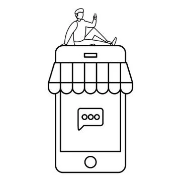 Young man using smartphone with parasol Stock Illustration