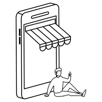 Young man using smartphone with parasol Stock Illustration