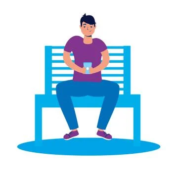 Young man using smartphone in park chair 스톡 일러스트