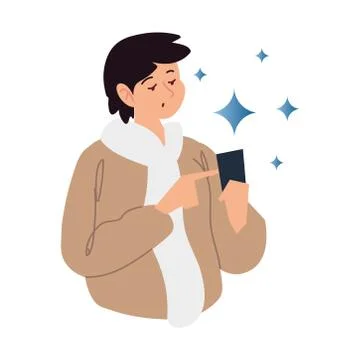 Young man using smartphone portrait Illustrazione stock