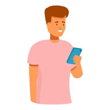 Young man using smartphone, reading good news or playing mobile game Stock Illustration