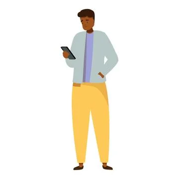 Young man using smartphone, reading news or messaging with friends Illustrazione stock