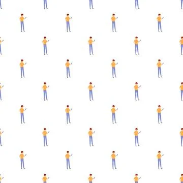Young man using smartphone seamless pattern connecting online 库存插图