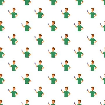 Young man using smartphone seamless pattern illustration Stock Illustration