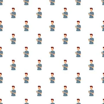 Young man using smartphone seamless pattern representing addiction Illustrazione stock