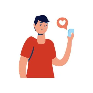 Young man using smartphone with social media technology 스톡 일러스트