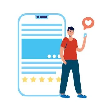 Young man using smartphone with social media technology Stock Illustration