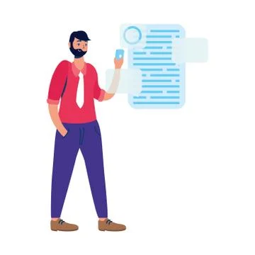 Young man using smartphone with social media technology Stock Illustration
