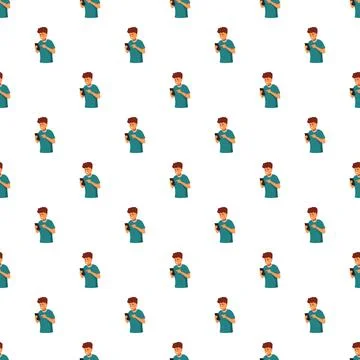 Young man using smartphone social media seamless pattern Stock Illustration