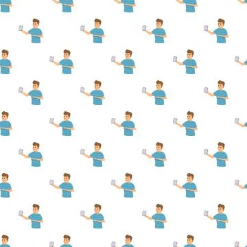 Young man using smartphone technology seamless pattern Stock Illustration