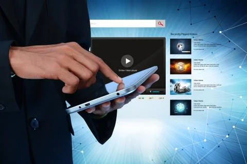 Young man using a tablet computer Illustrazione stock