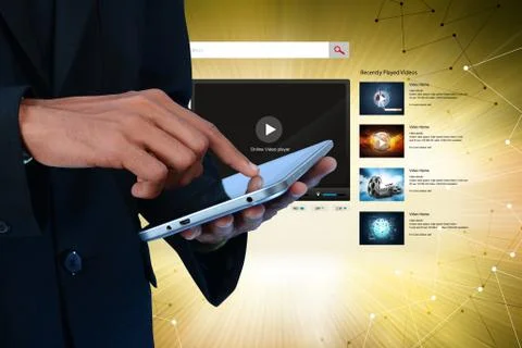 Young man using a tablet computer Illustrazione stock